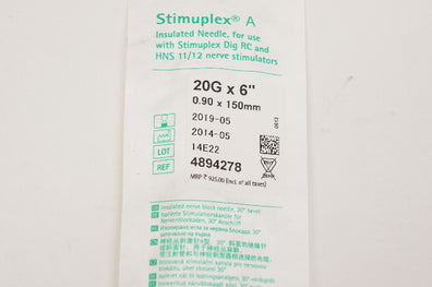 Braun 4894278 Stimuplex A Insulated Ndle 20G x 6inch (x)